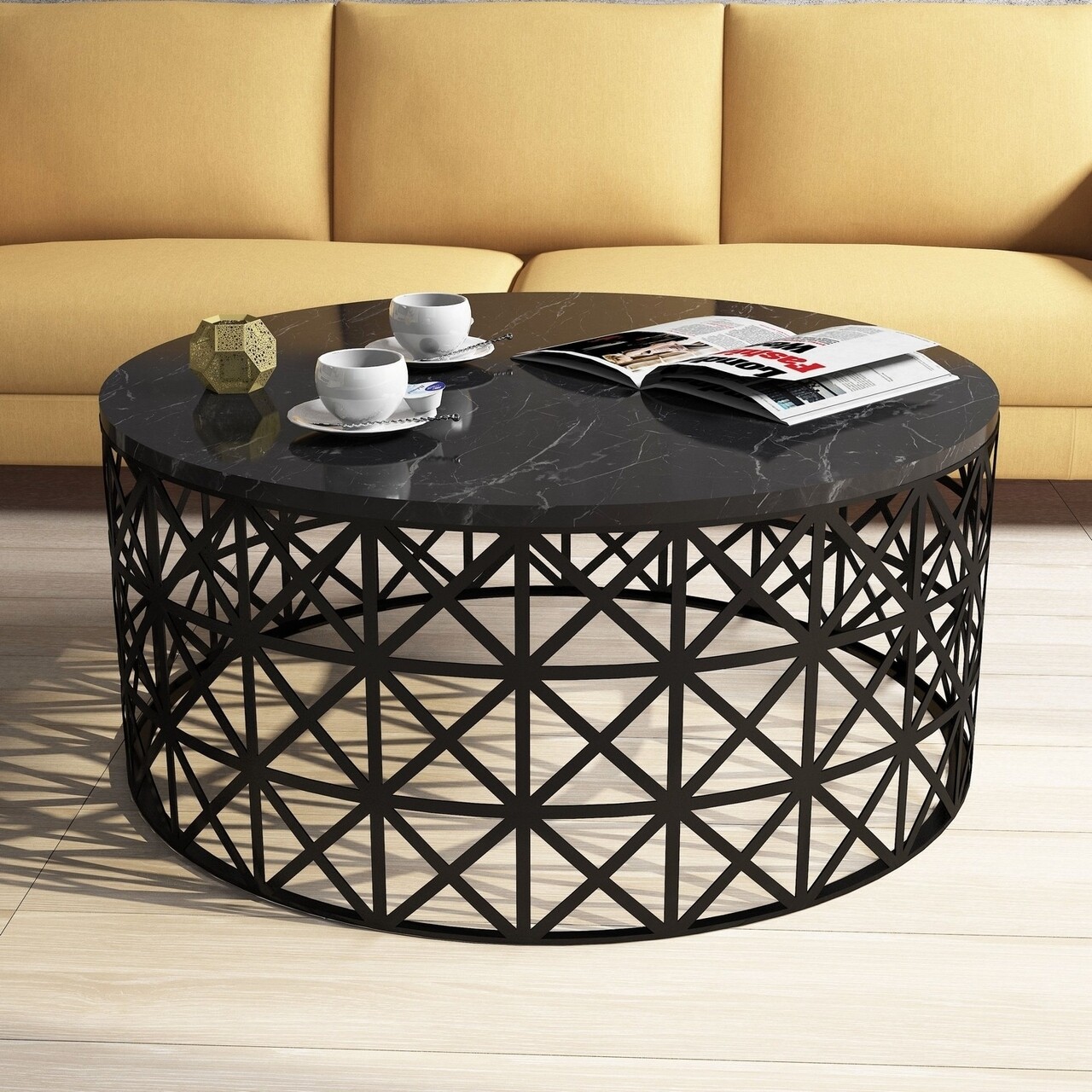 Masuta de cafea Selin Black, Hommy Craft, 90x90x38 cm, negru - imagine 6